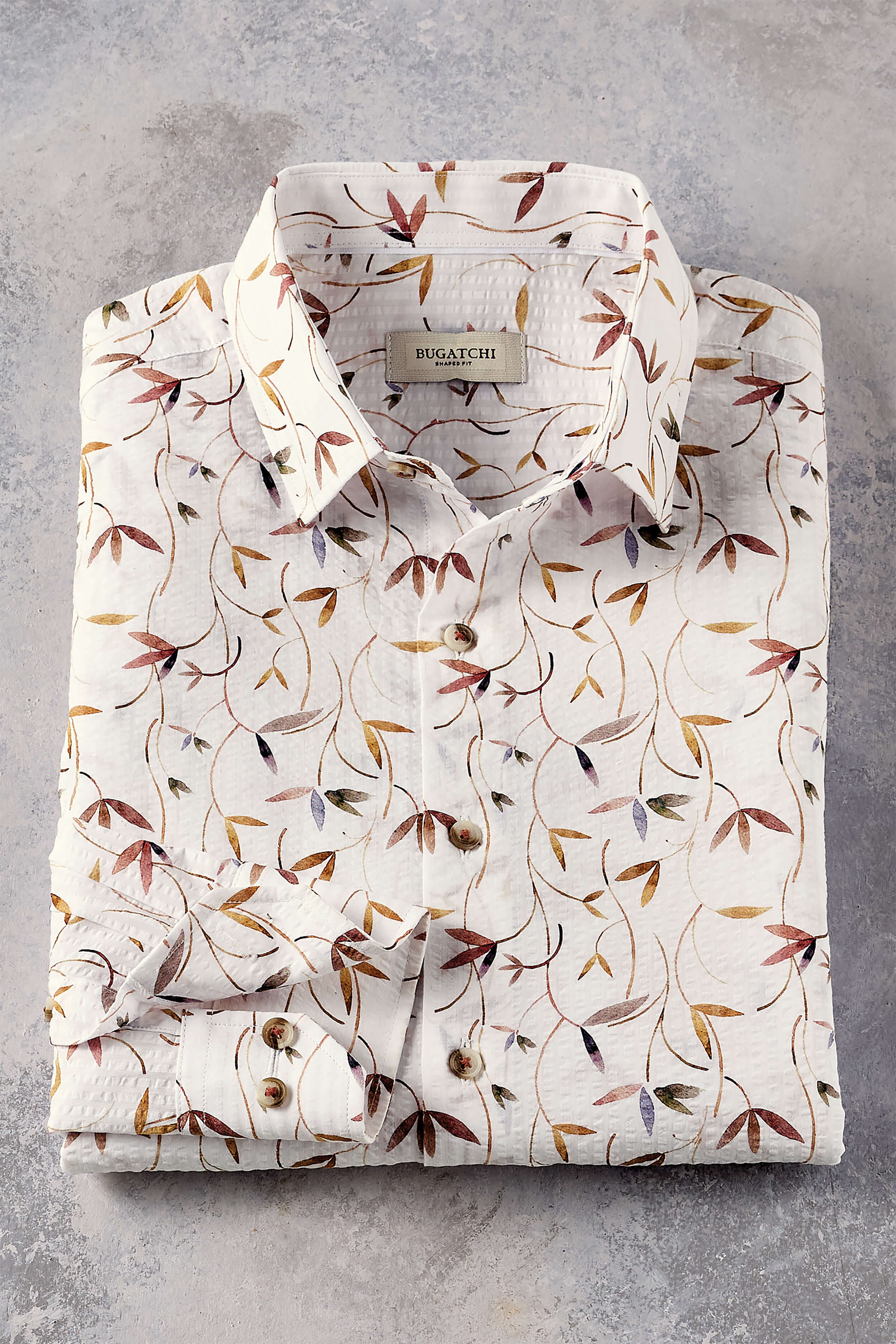 Bugatchi Long Sleeve Floral Print Seersucker Shirt