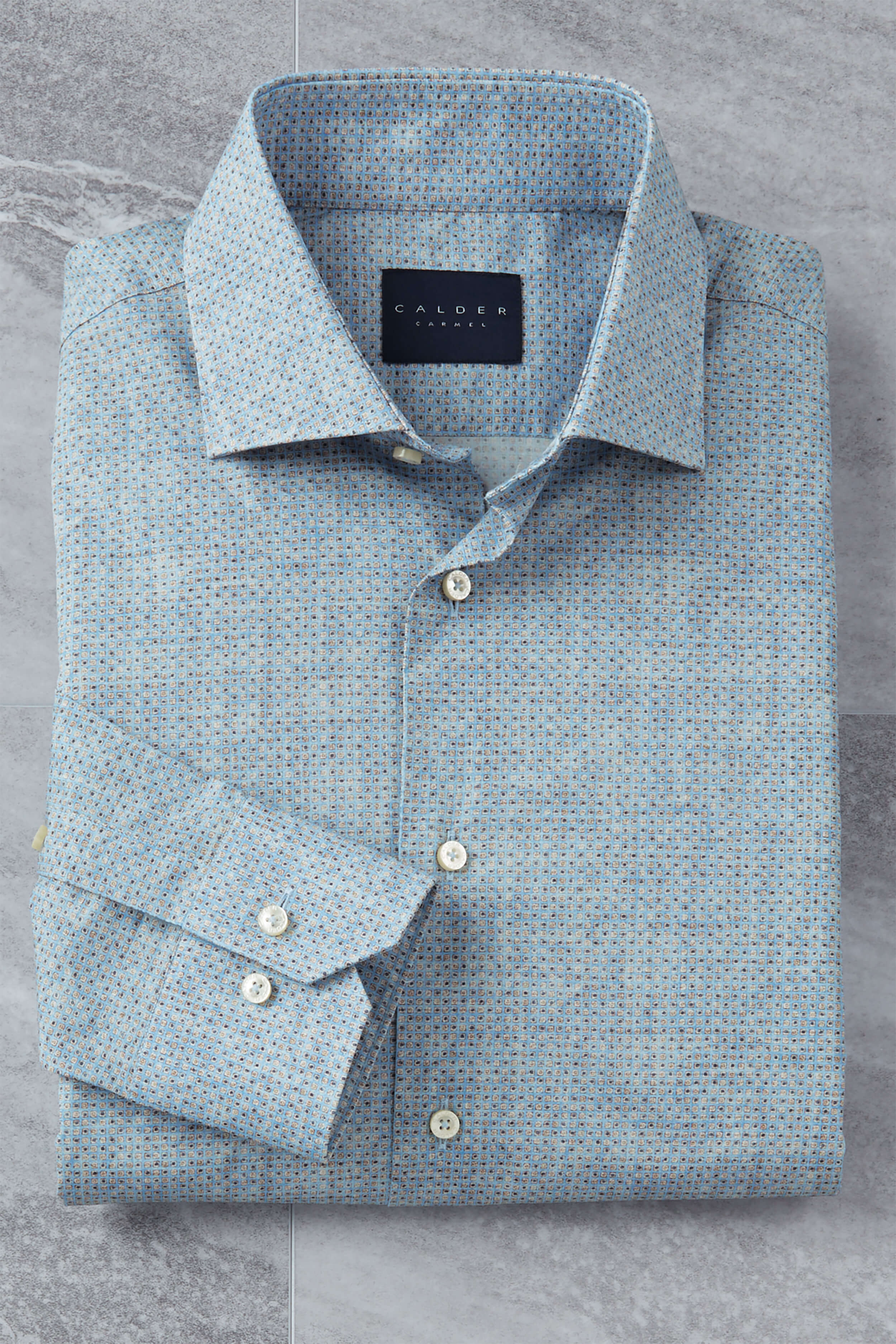Calder Long Sleeve Spread Collar Micro Geo Print Shirt