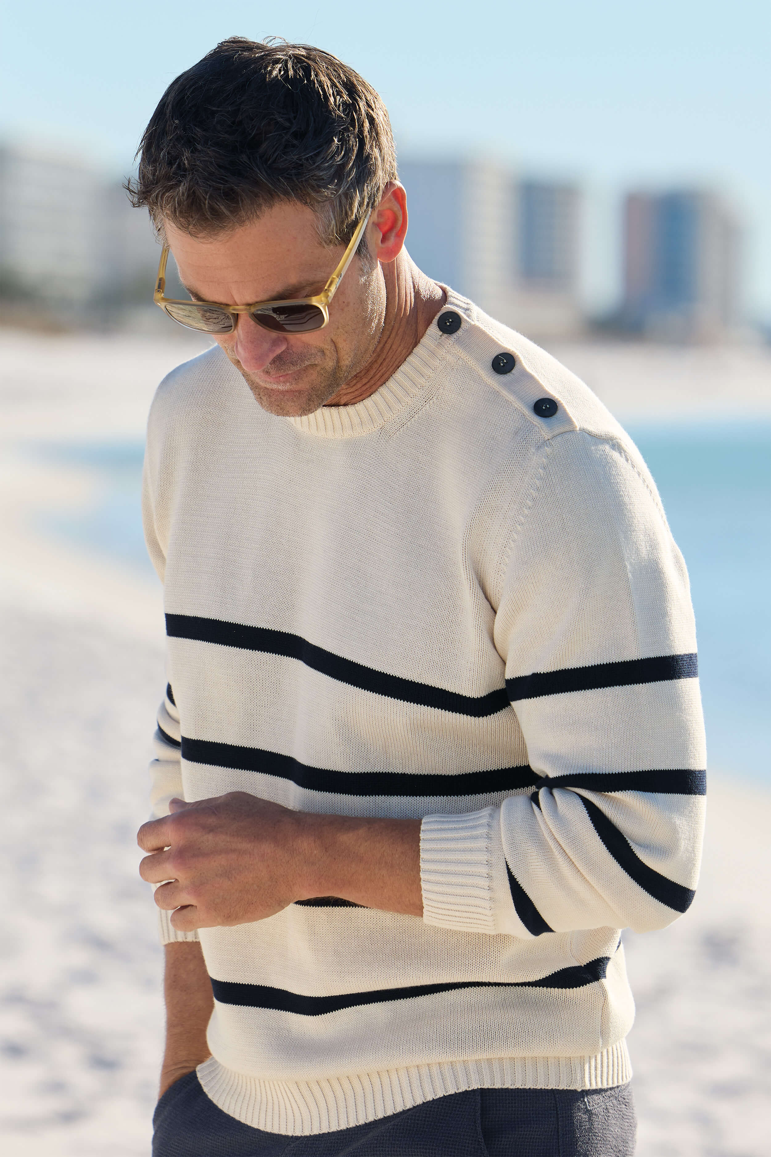 Reserve Long Sleeve Nautical Stripe Crew Sweater - Image 2