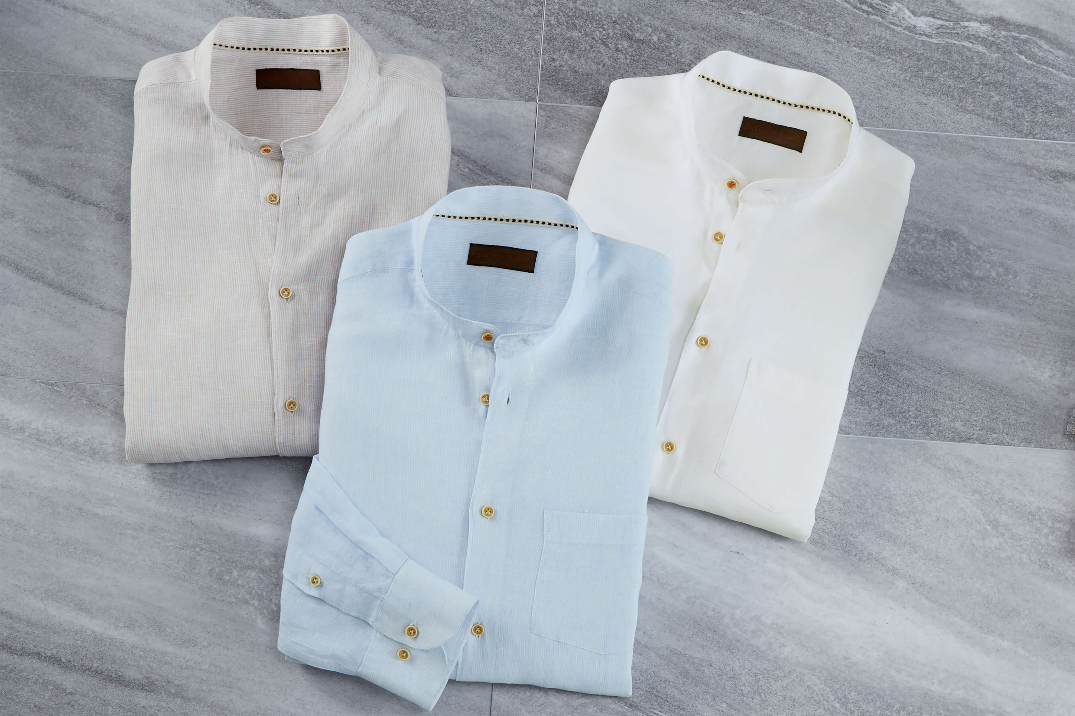Patrick James Long Sleeve Solid Linen Banded Collar Shirt