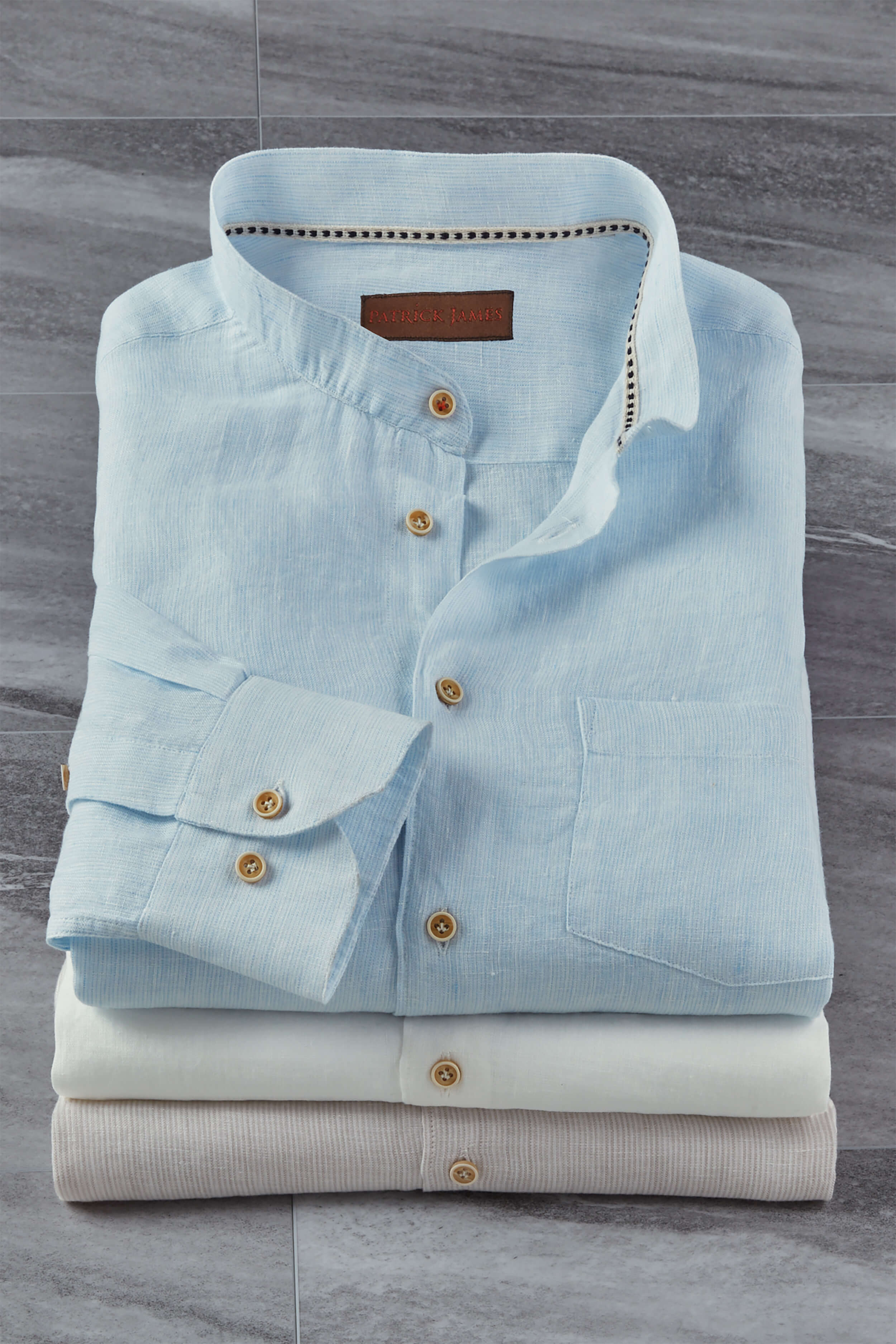 Patrick James Long Sleeve Solid Linen Banded Collar Shirt - Image 2