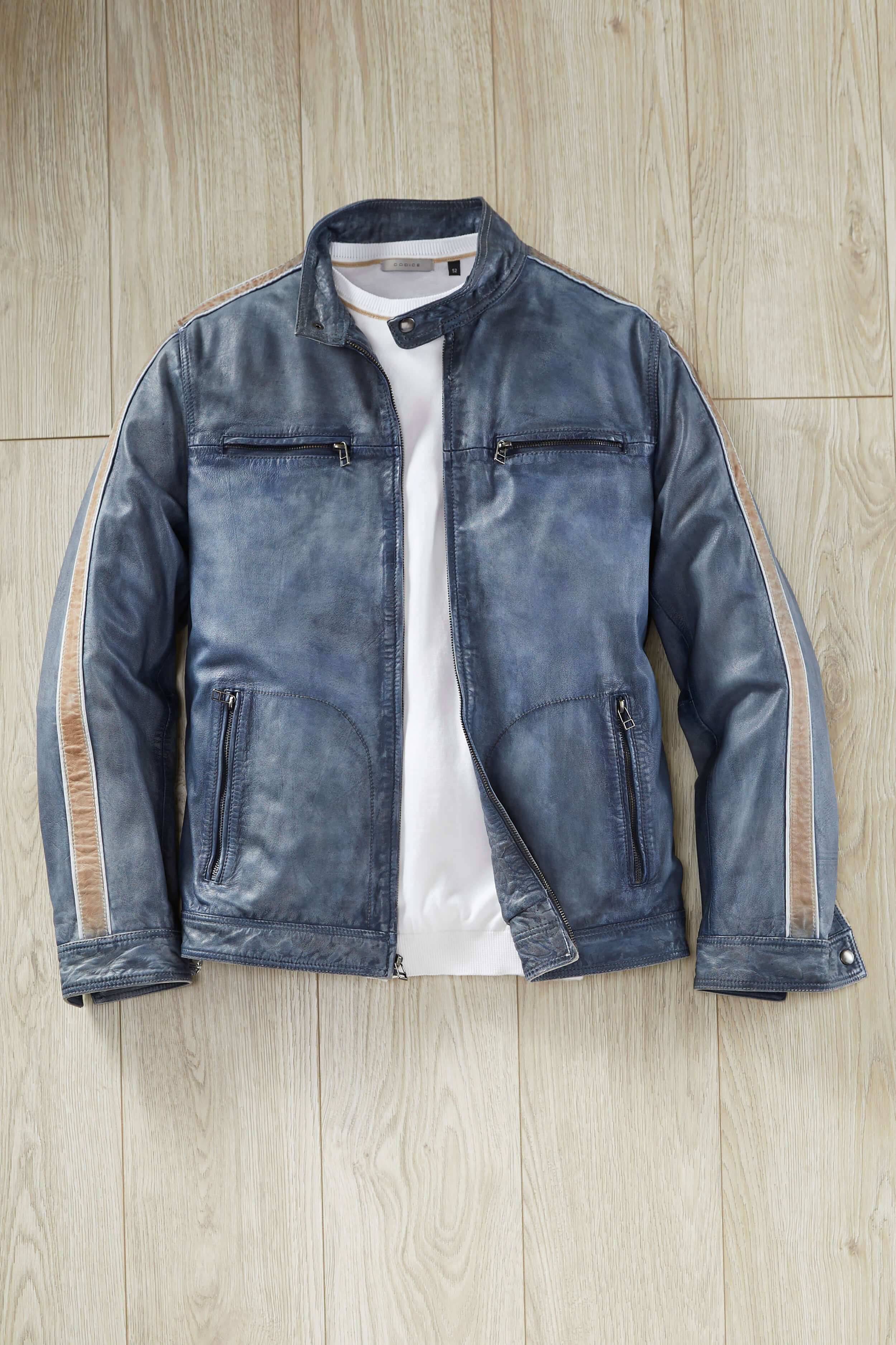 Patrick James Stripe Sleeve Moto Leather Jacket